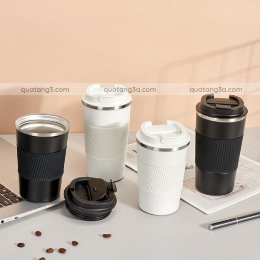 Cốc giữ nhiệt inox 304 nắp bật có đai silicon chống trượt | Cốc in logo quà tặng - Hình ảnh 8