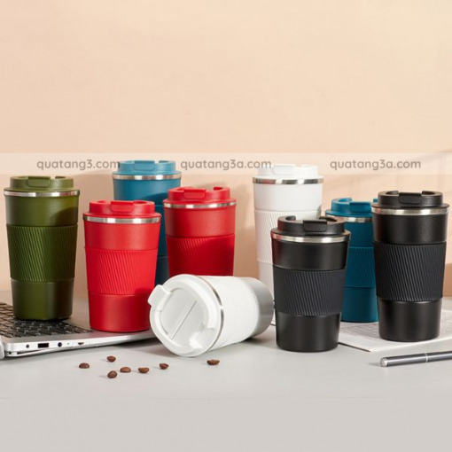 Cốc giữ nhiệt inox 304 nắp bật có đai silicon chống trượt | Cốc in logo quà tặng - Hình ảnh 7